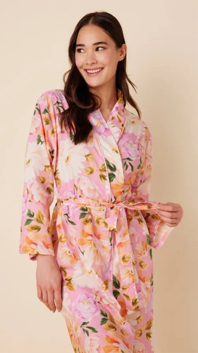 The Cat's Pajamas Luxe Pima Kimono Robe In Pink