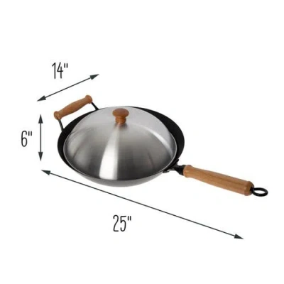 Joyce Chen Carbon Steel Ceramic Nonstick Flat Bottom Wok Set With Lid And Maple Handles, 10 Pieces In Black