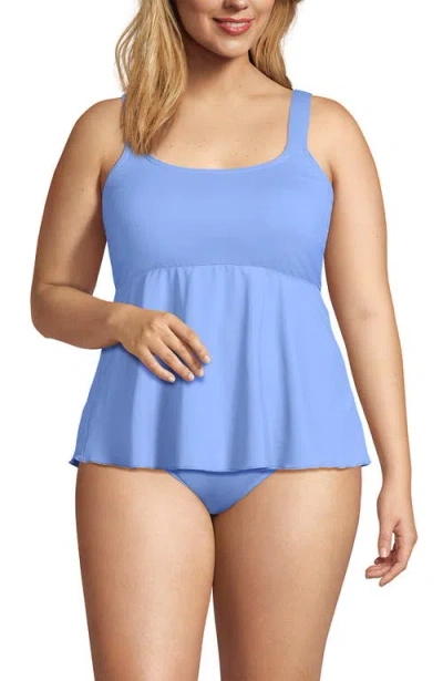 Lands' End Adjustable Scoop Neck Flutter Tankini Top In Blue