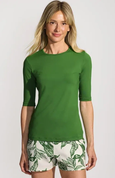 Lands' End Sunshade Upf 50 Elbow Sleeve Relaxed Rash Guard In Green
