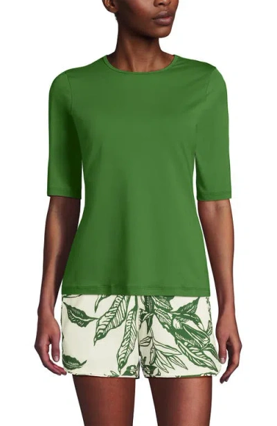 Lands' End Sunshade Upf 50 Elbow Sleeve Relaxed Rash Guard In Green