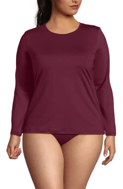 Lands' End Plus Size Long Sleeve Relaxed Upf 50 Rash Guard In Burgundy