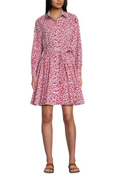 Lands' End Poplin Button Front Dress With Godets In Pink