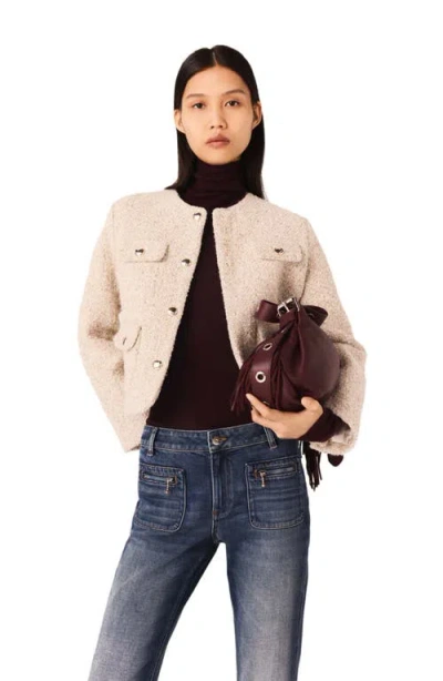 Maje Short Boucle Tweed Jacket In Burgundy