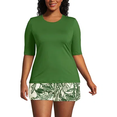Lands' End Sunshade Upf 50 Elbow Sleeve Relaxed Rash Guard In Green