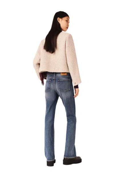 Maje Short Boucle Tweed Jacket In Burgundy