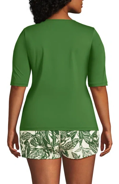 Lands' End Sunshade Upf 50 Elbow Sleeve Relaxed Rash Guard In Green