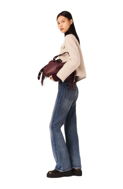 Maje Short Boucle Tweed Jacket In Burgundy