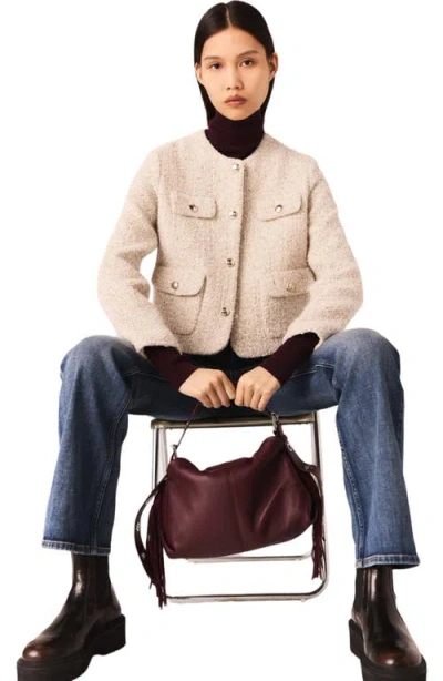 Maje Short Boucle Tweed Jacket In Burgundy