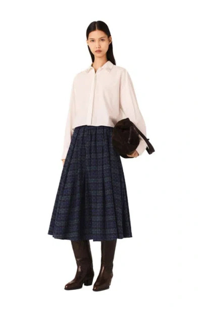 Maje Check Skirt With Rhinestones In Blue