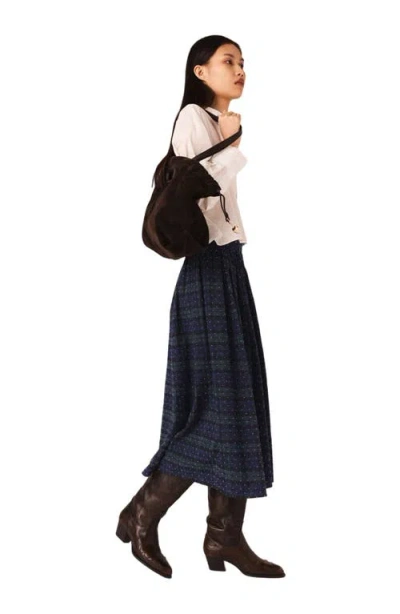 Maje Check Skirt With Rhinestones In Blue