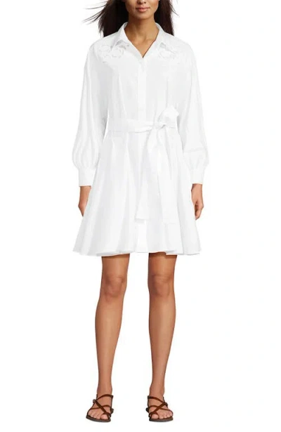 Lands' End Poplin Button Front Dress With Godets In White