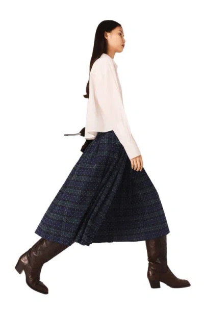 Maje Check Skirt With Rhinestones In Blue