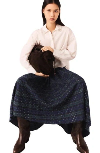 Maje Check Skirt With Rhinestones In Blue