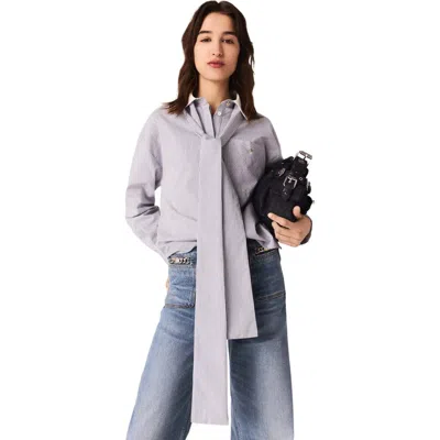 Maje Striped Pussy Bow Shirt In White