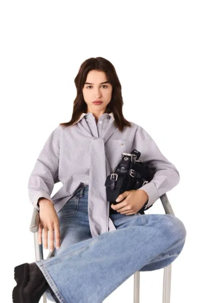 Maje Striped Pussy Bow Shirt In White