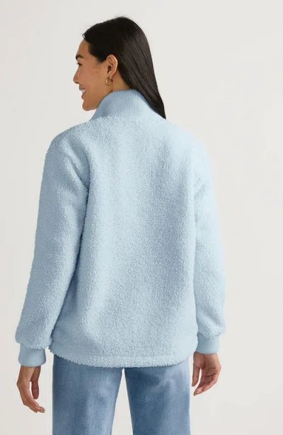 Lands' End Rib Collar High Pile Fleece Pullover In Blue