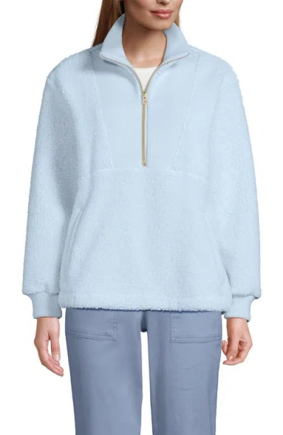 Lands' End Rib Collar High Pile Fleece Pullover In Blue