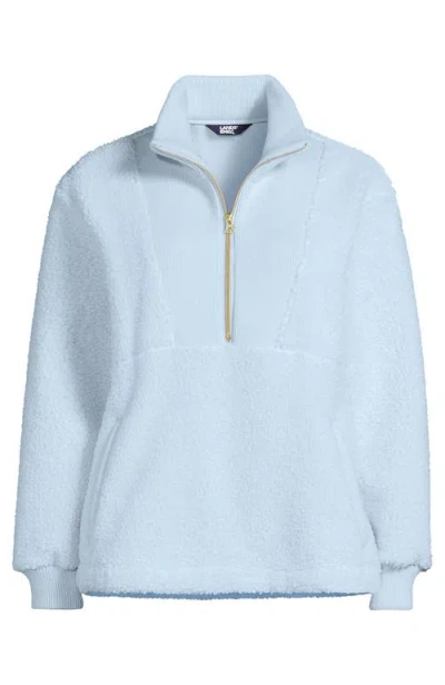 Lands' End Rib Collar High Pile Fleece Pullover In Blue