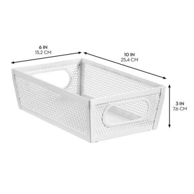 Mdesign Perforated Metal Storage Bin With Handles In White