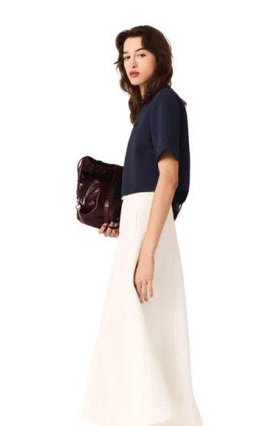 Maje Womens Navy Short Logo-embroidered Stretch-crepe Top In Blue