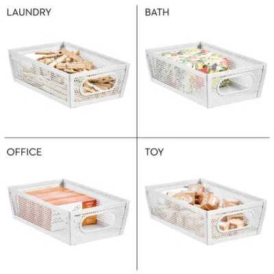 Mdesign Perforated Metal Storage Bin With Handles In White