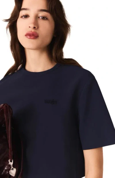 Maje Womens Navy Short Logo-embroidered Stretch-crepe Top In Blue