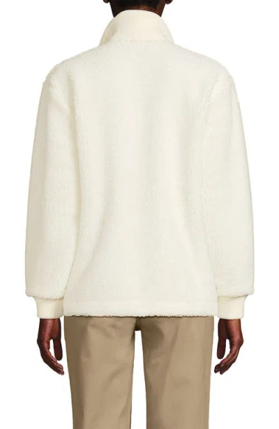Lands' End Rib Collar High Pile Fleece Pullover In White