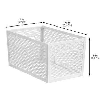 Mdesign Perforated Metal Storage Bin With Handles In White