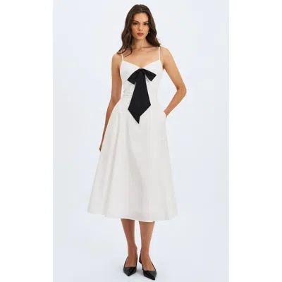 Miss Circle Corinne Poplin Flared Maxi Dress With Removable Bow In White