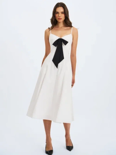 Miss Circle Corinne Poplin Flared Maxi Dress With Removable Bow In White