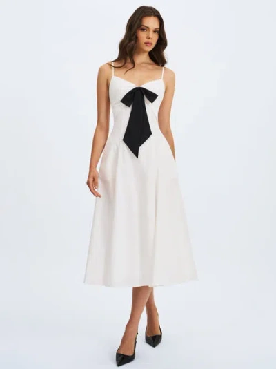 Miss Circle Corinne Poplin Flared Maxi Dress With Removable Bow In White