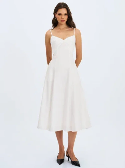 Miss Circle Corinne Poplin Flared Maxi Dress With Removable Bow In White