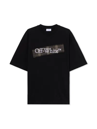Off-white Black Crewneck T-shirt With Logo Lettering On The Front And Maxi Diagonal Motif On The Rear In Cotto In Black