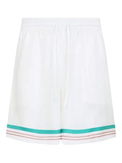 Casablanca Mens Casa Way Graphic-print Drawstring Silk Shorts In White