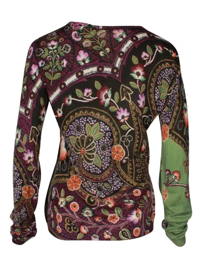 Pre-owned Etro Vintage Floral-print Long-sleeve Top In Green