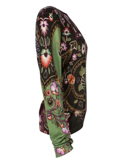 Pre-owned Etro Vintage Floral-print Long-sleeve Top In Green