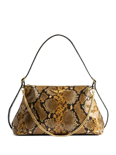 Zadig & Voltaire Jim Wild Python-effect Shoulder Bag In Brown