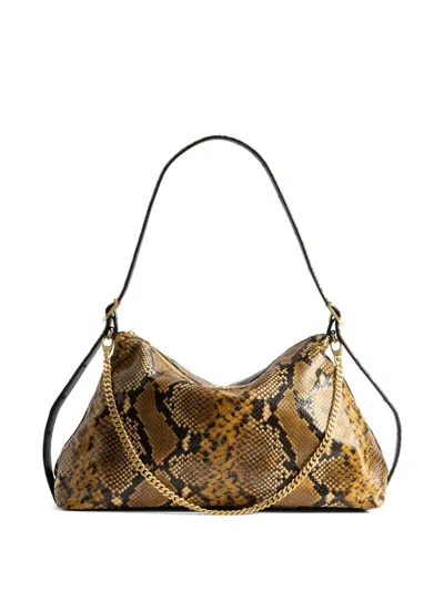 Zadig & Voltaire Jim Wild Python-effect Shoulder Bag In Brown