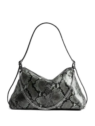 Zadig & Voltaire Jim Wild Python-effect Shoulder Bag In Gray