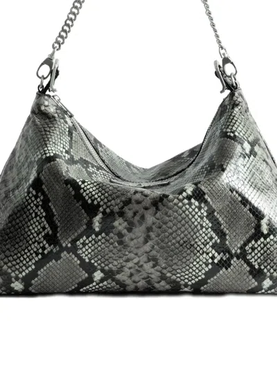 Zadig & Voltaire Jim Wild Python-effect Shoulder Bag In Gray