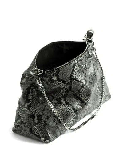 Zadig & Voltaire Jim Wild Python-effect Shoulder Bag In Gray
