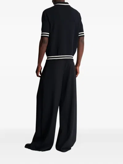 Balmain College Emblem Short Sleeve Polo Sweater In Black