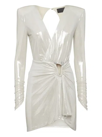 Philipp Plein Deep V-neck Mini Dress Piercing In Gray