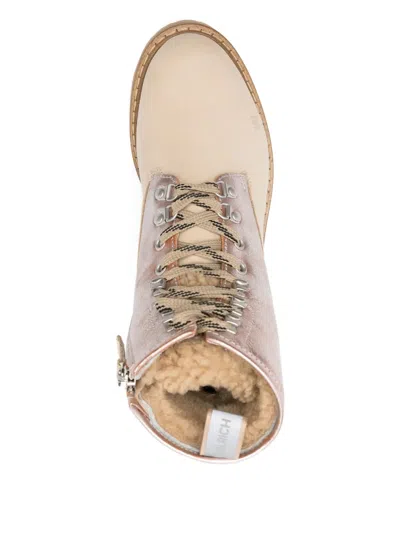 Woolrich Chunky Sole Metallic Finish Pull Tab Boots In Neutral