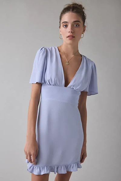 Kimchi Blue Dinner Date Plunging Flutter Sleeve Mini Dress In Blue, Women's At Urban Outfitters In Blue