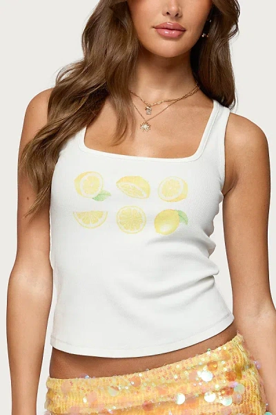 Edikted Lemon Drop Ribbed Tank Top In White