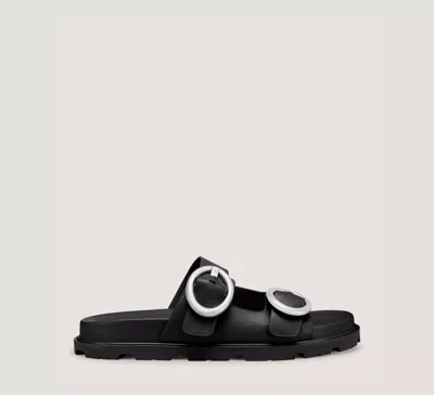 Stuart Weitzman Benni Leather Dual-strap Sport Slide Sandals In Black