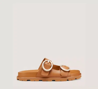Stuart Weitzman Benni Leather Dual-strap Sport Slide Sandals In Brown