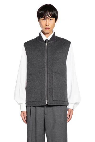 Lardini Wool Felt Bomber Vest In Gray